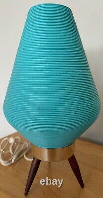 Vintage 60s Beehive Lamp Turquoise Plastic Tripod Mid Century MCM Modern Ribbed