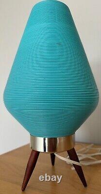 Vintage 60s Beehive Lamp Turquoise Plastic Tripod Mid Century MCM Modern Ribbed