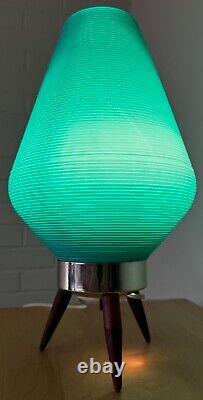 Vintage 60s Beehive Lamp Turquoise Plastic Tripod Mid Century MCM Modern Ribbed