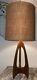 Vintage 60s Walnut Wood Modeline Tripod Lamp With Shade Mid Century Modern Atomic