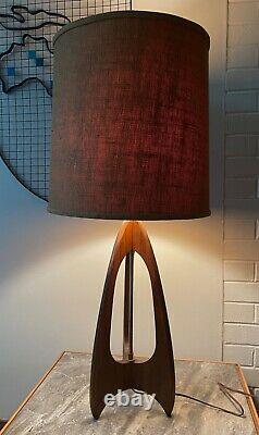 Vintage 60s Walnut Wood Modeline Tripod Lamp with Shade Mid Century Modern Atomic