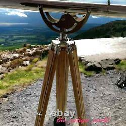 Vintage 64-Inch Antique Brass Nautical Floor Telescope with Wooden Tripod Stand