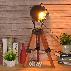 Vintage Adjustable Wood Tripod Floor Lamp, Modern Rustic Distressed Metal Indust