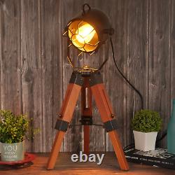 Vintage Adjustable Wood Tripod Floor Lamp, Modern Rustic Distressed Metal Indust