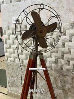 Vintage Adjustable Wooden Tripod Fan Classic Antique Decor Best Christmas Gift