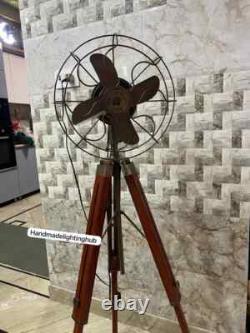 Vintage Adjustable Wooden Tripod Fan Classic Antique Decor Best Christmas Gift