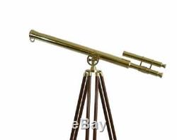 Vintage Antique 39 Brass Double Barrel Telescope with Heavy Tripod Stand