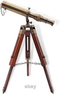 Vintage Antique Brown Telescope WithAdjustable Wooden Tripod Stand Handmade Item