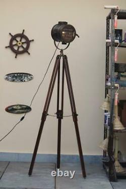 Vintage Antique Industrial Tripod Floor Lamp Spotlight Searchlight Decor Gifts