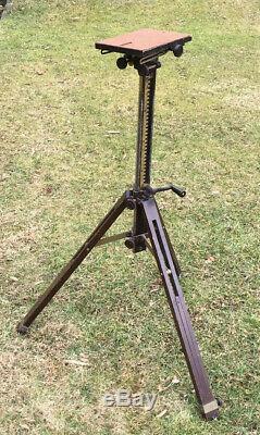 Vintage Antique Late 1920s Ansco Wooden Camera Tripod, hand-crank, complete