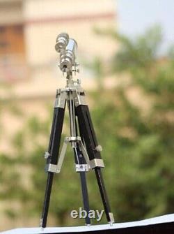 Vintage Antique NauticalBrass Telescope With Wooden Tripod Spyglass Balcony View
