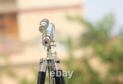 Vintage Antique NauticalBrass Telescope With Wooden Tripod Spyglass Balcony View