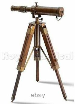 Vintage Antique Nautical Gift Decorative Brass Telescope with Wooden Tripod item