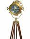 Vintage Antique Spot Light Floor Wood Tripod Search Light With Stand Home Decor
