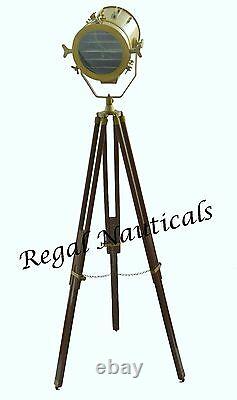 Vintage Antique Spot Light Floor Wood Tripod Search Light With Stand Home Decor