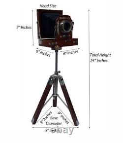 Vintage Antique Style Old Projector Camera With Tripod Wooden Stand Home Decor