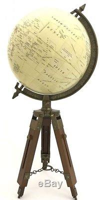 Vintage / Antique Style World Map GLOBE ORNAMENT On Wooden and Brass Tripod