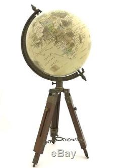 Vintage / Antique Style World Map GLOBE ORNAMENT On Wooden and Brass Tripod