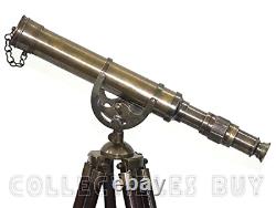 Vintage Antique Telescope Brass Nautical Heavy Wooden Tripod Stand Collectible