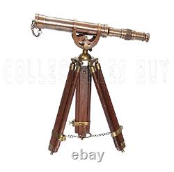 Vintage Antique Telescope Brass Nautical Heavy Wooden Tripod Stand Collectible