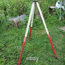 Vintage Antique Wooden Transit Tripod Red And White