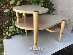 Vintage Atomic Tripod Mid Century Blonde Space Age Side End Table Tri-Level