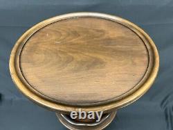 Vintage Baker Furniture Round Walnut Occasional Table Tripod Pedestal Base