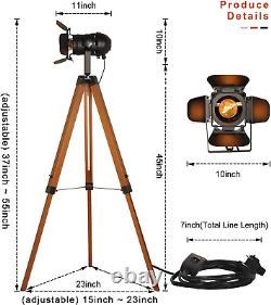 Vintage Black Wood Tripod Floor Lamp for Living Room, Modern Industrial Metal Na