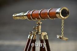 Vintage Brass 32 Telescope With Wooden Tripod Stand Nautical Decor Gift Item