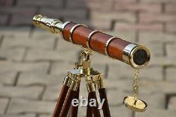 Vintage Brass 32 Telescope With Wooden Tripod Stand Nautical Decor Gift Item