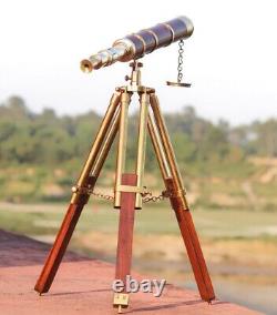 Vintage Brass 32 Telescope With Wooden Tripod Stand Nautical Decor Gift Item