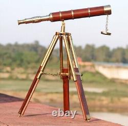 Vintage Brass 32 Telescope With Wooden Tripod Stand Nautical Decor Gift Item