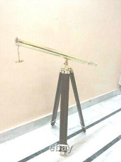 Vintage Brass 39 Inch Telescope With Wooden Tripod Stand Antique Traveler Gift