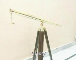 Vintage Brass 39 Inch Telescope With Wooden Tripod Stand Antique Traveler Gift