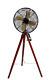 Vintage Brass Antique Electric Floor Fan With Wooden Tripod Stand Westinghouse