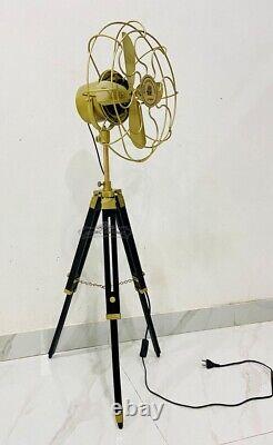 Vintage Brass Antique Tripod Floor Fan With Wooden Stand Floor Fan x-mas gift