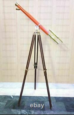 Vintage Brass Barrel TELESCOPE 39 Inch Nautical Marine With Brown Tripod Stand
