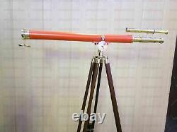 Vintage Brass Barrel TELESCOPE 39 Inch Nautical Marine With Brown Tripod Stand