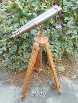 Vintage Brass Binoculars on Elegant Nautical Floor Tripod Stand Antique Maritime