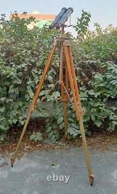Vintage Brass Binoculars on Elegant Nautical Floor Tripod Stand Antique Maritime
