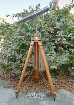 Vintage Brass Binoculars on Elegant Nautical Floor Tripod Stand Antique Maritime