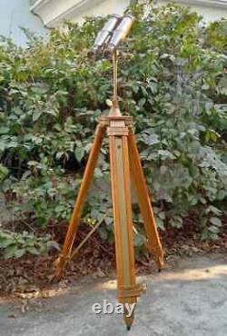 Vintage Brass Binoculars on Elegant Nautical Floor Tripod Stand Antique Maritime