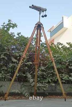 Vintage Brass Binoculars on Elegant Nautical Floor Tripod Stand Antique Maritime