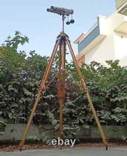 Vintage Brass Binoculars on Elegant Nautical Floor Tripod Stand Antique Maritime