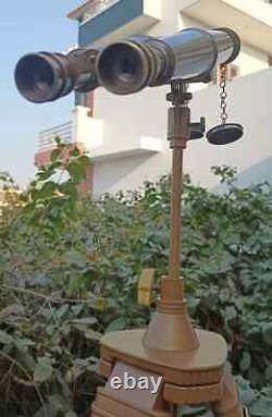 Vintage Brass Binoculars on Elegant Nautical Floor Tripod Stand Antique Maritime