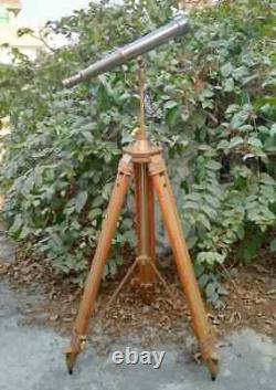 Vintage Brass Binoculars on Elegant Nautical Floor Tripod Stand Antique Maritime