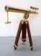 Vintage Brass Double Barrel Floor Standing Telescope18 With Wooden Tripod Stand