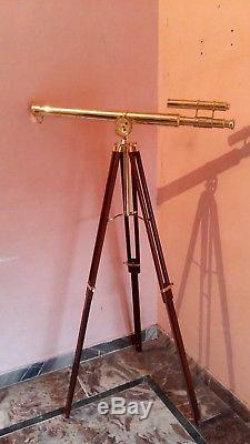 Vintage Brass Double Barrel Tripod Telescope Nautical Maritime Antique Spyglass