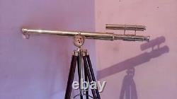 Vintage Brass Double Barrel Tripod Telescope Nautical Maritime Home Decor