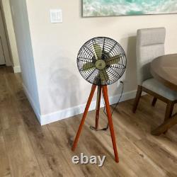 Vintage Brass Electric Fan with Wooden Tripod Antique Style Ideal Gift Collector